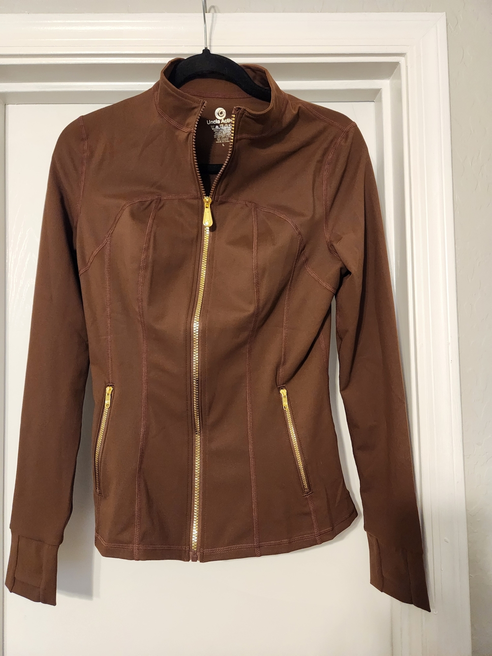 Brown Active Zip-Front Jacket with Gold Hardware